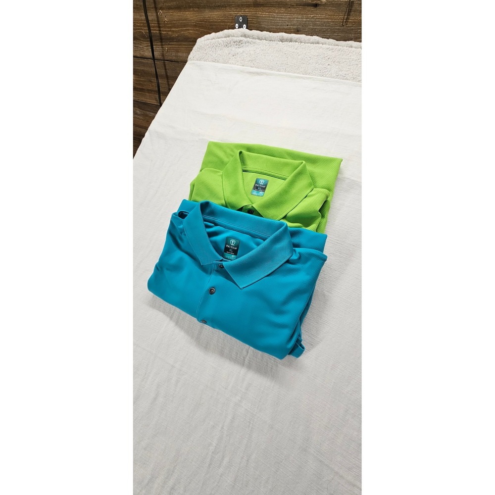 Lot of 2 Pro Tour Airplay Golf Polo Shirts Mens XL Teal Lime Green Performance